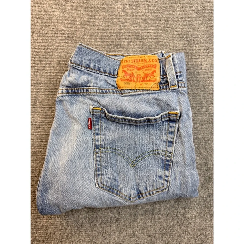 Levis 505 Mens Jeans 32x30 Blue Denim Regular‎ Fit Straight Leg Stained Vintage